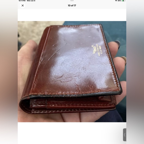 BOSCA Leather Fold Over Wallet Card Case Key Ring Burgundy
